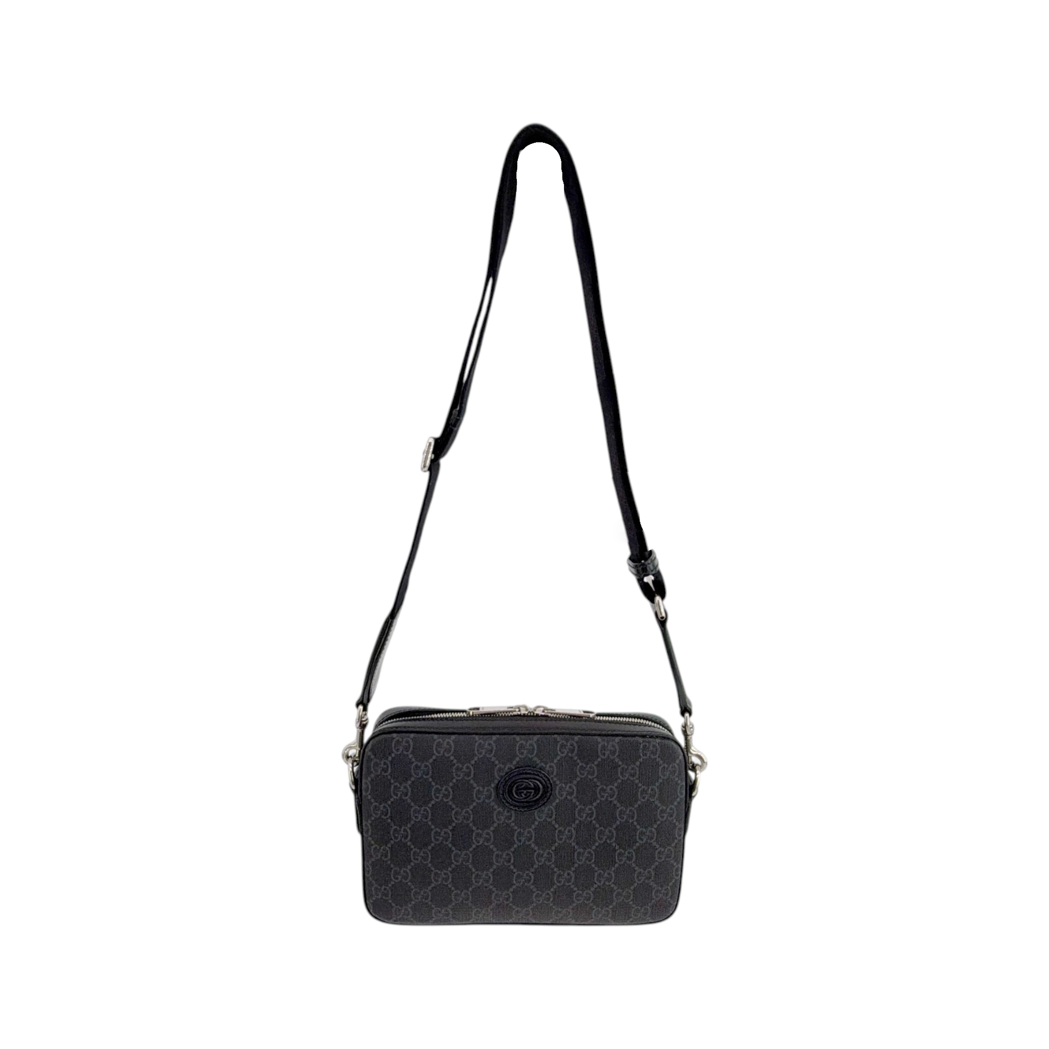 GUCCI GG Supreme Monogram Interlocking G Wrist & Shoulder Bag in Black Gucci