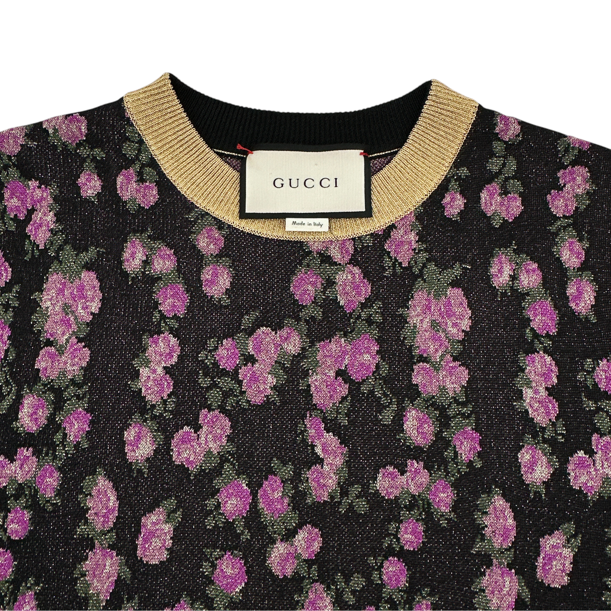 GUCCI Shiny Viscose Jacquard Floral Sweater S Gucci