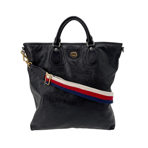 GUCCI Textured Leather Morpheus Militare Crossbody Tote Bag in Black Gucci
