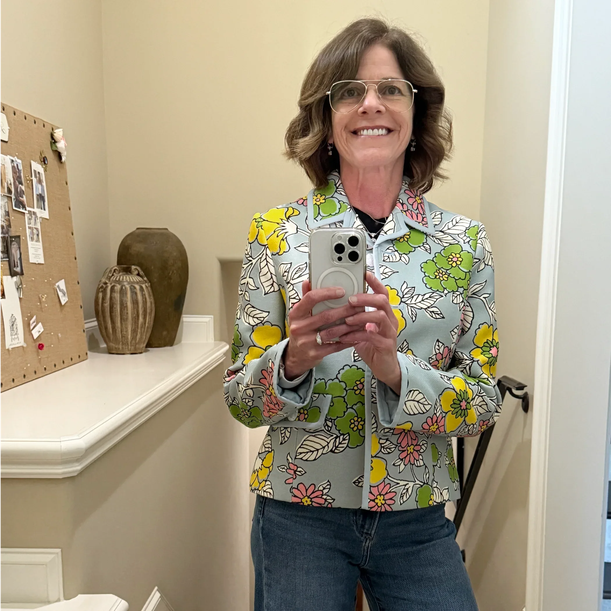 TORY BURCH Wallpaper Floral Twill Crepe Jacket in Blue Wallpaper Floral 2 - flyKAMP