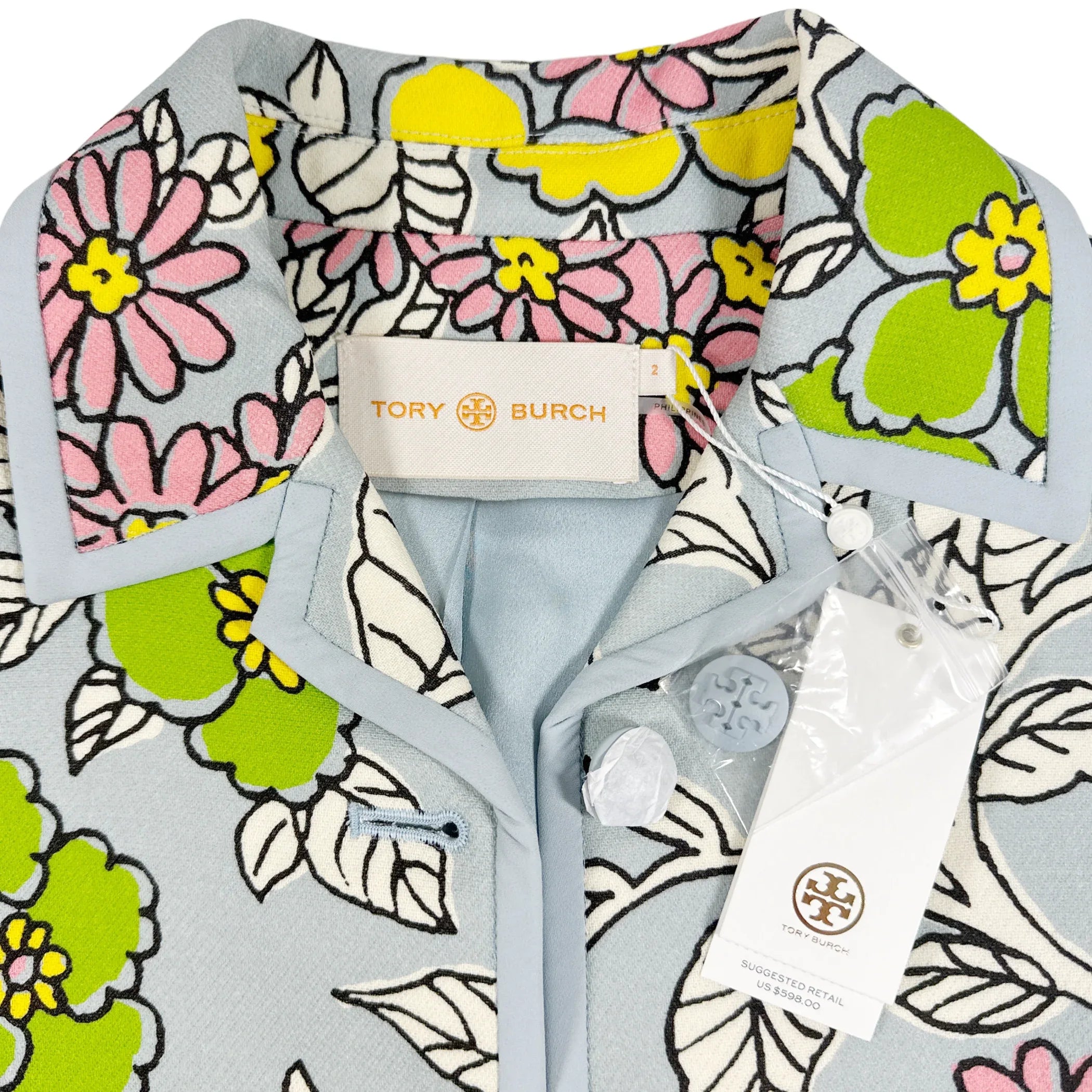 TORY BURCH Wallpaper Floral Twill Crepe Jacket in Blue Wallpaper Floral 2 - flyKAMP