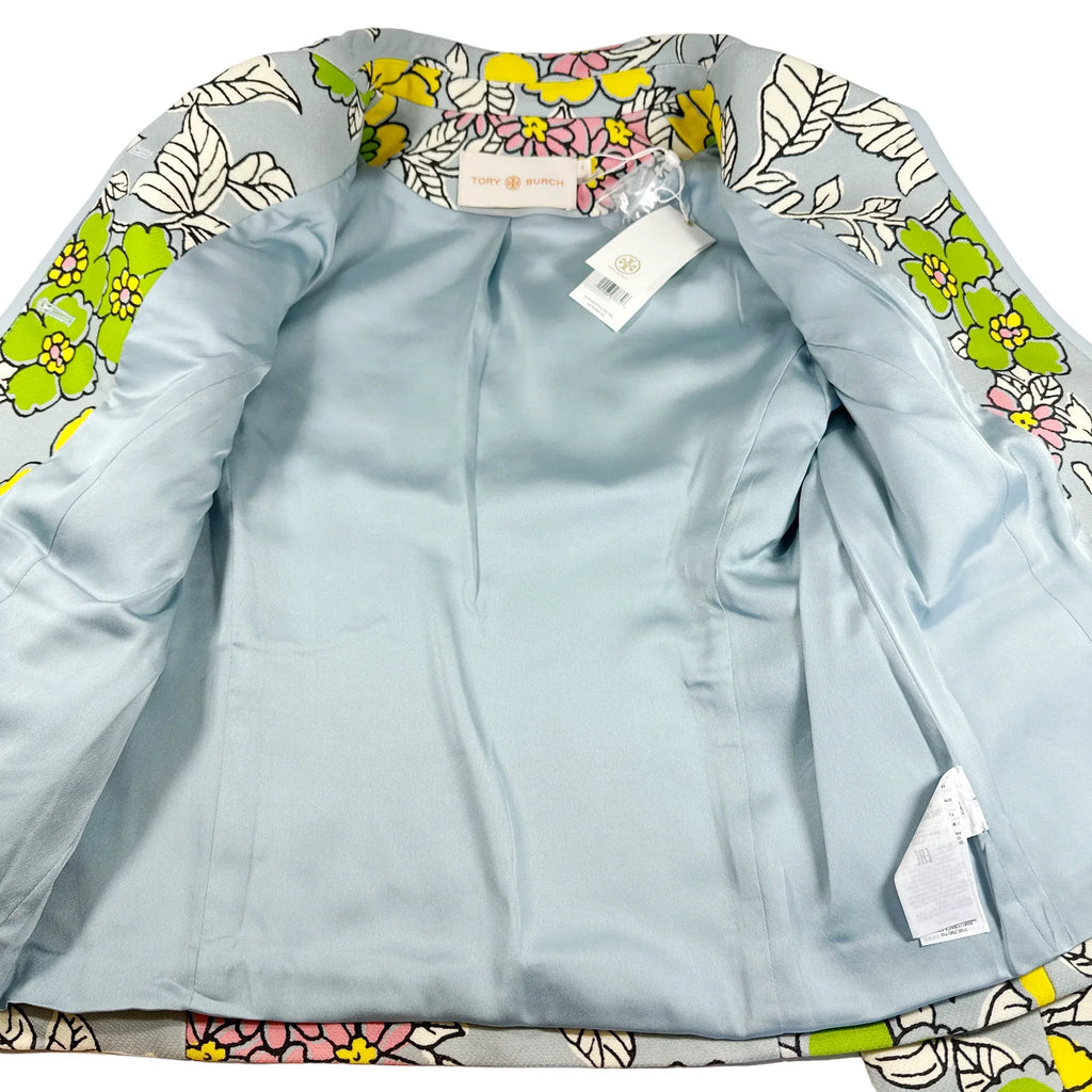 TORY BURCH Wallpaper Floral Twill Crepe Jacket in Blue Wallpaper Floral 2 - flyKAMP