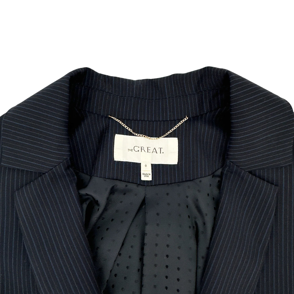 THE GREAT. The Swing Blazer in Navy Stripe 0|XS - flyKAMP