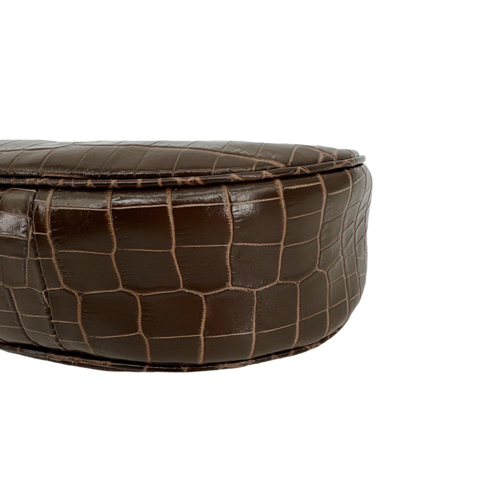 TOM FORD Calfskin Crocodile Embossed Mini Bianca Hobo Chestnut - flyKAMP