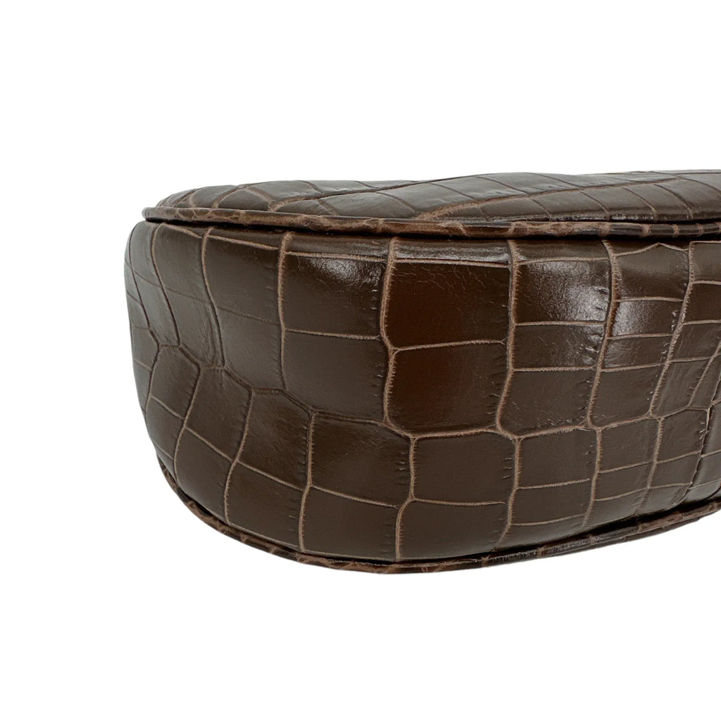 TOM FORD Calfskin Crocodile Embossed Mini Bianca Hobo Chestnut - flyKAMP