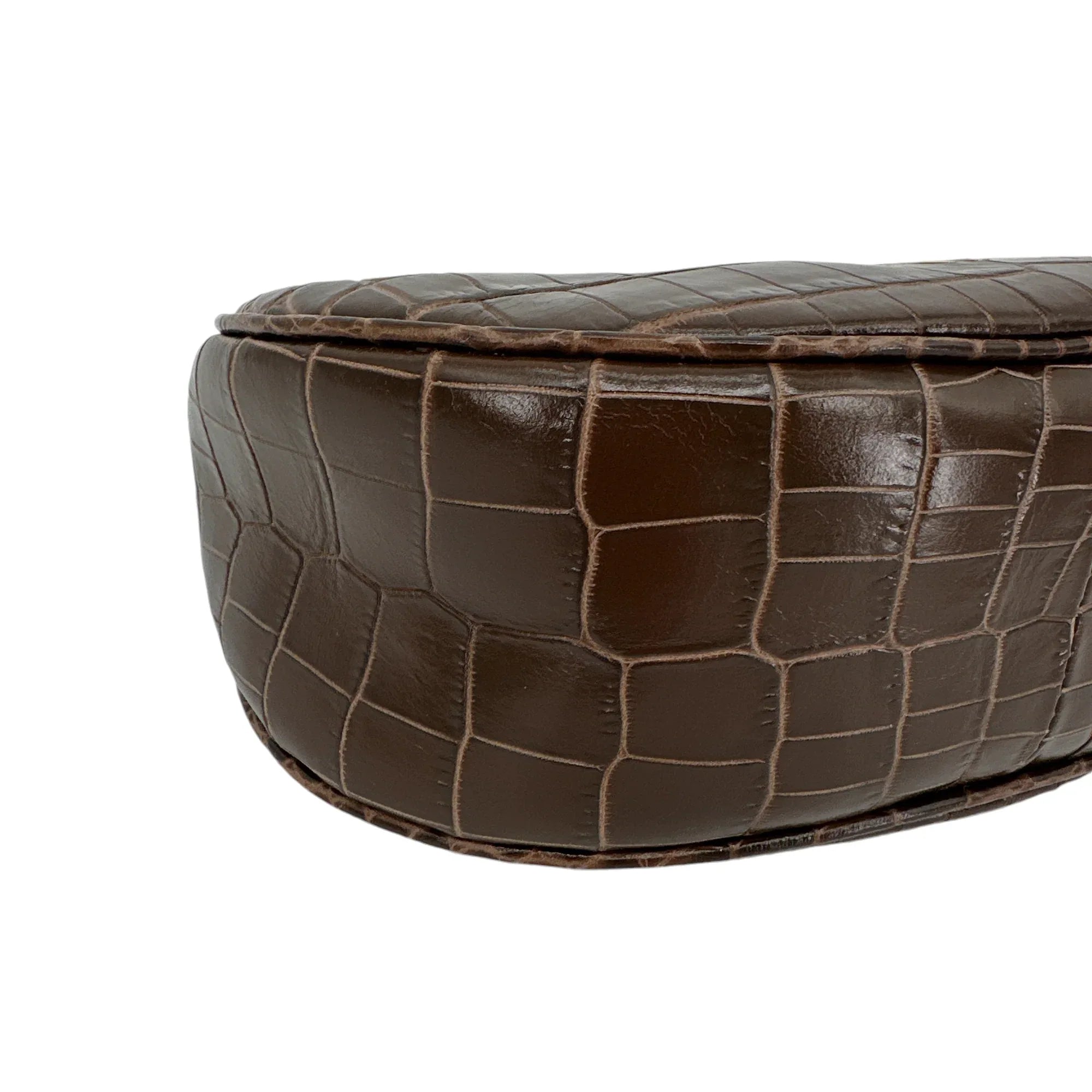 TOM FORD Calfskin Crocodile Embossed Mini Bianca Hobo Chestnut - flyKAMP