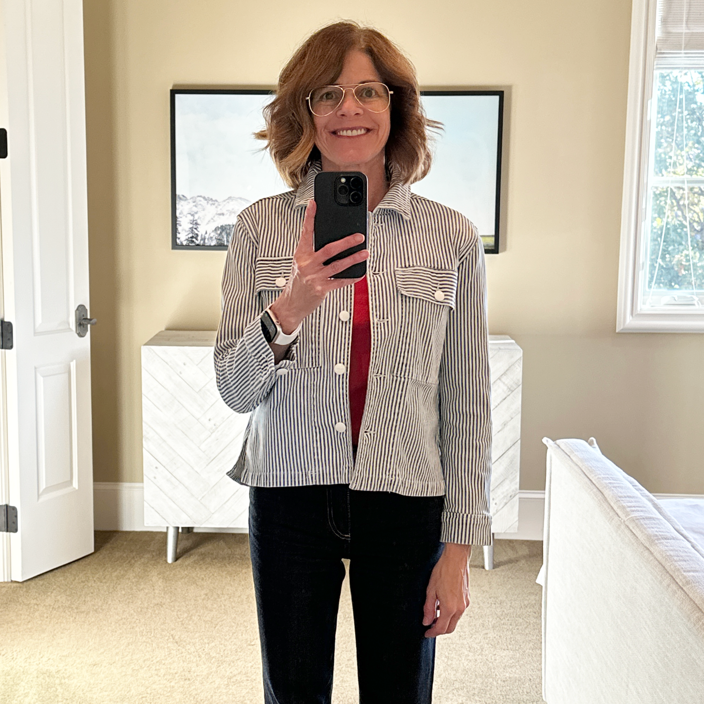 FRAME Engineer Striped Denim Shirt Jacket XS