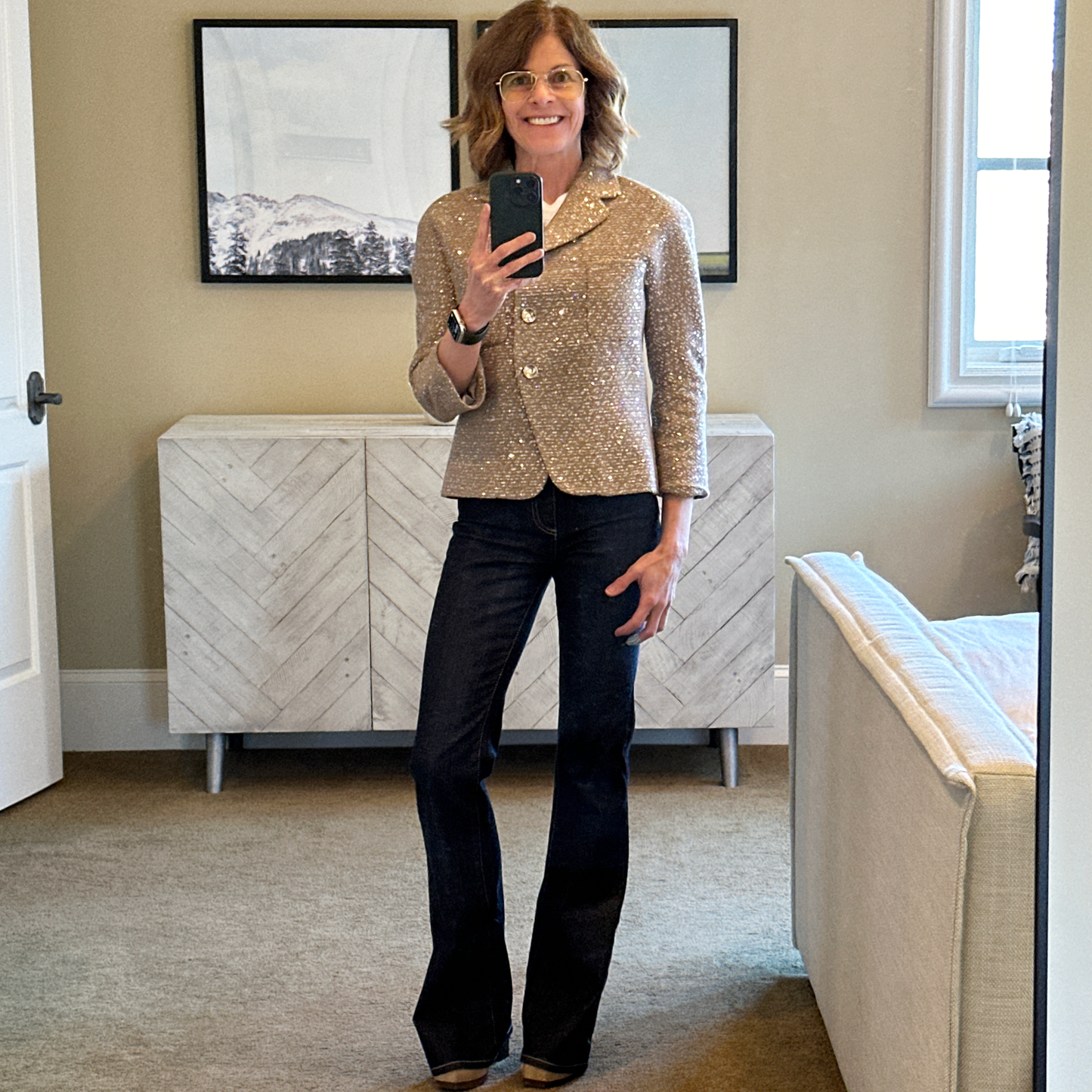 ST. JOHN Textured Sequin Knit Collared Jacket 4|S