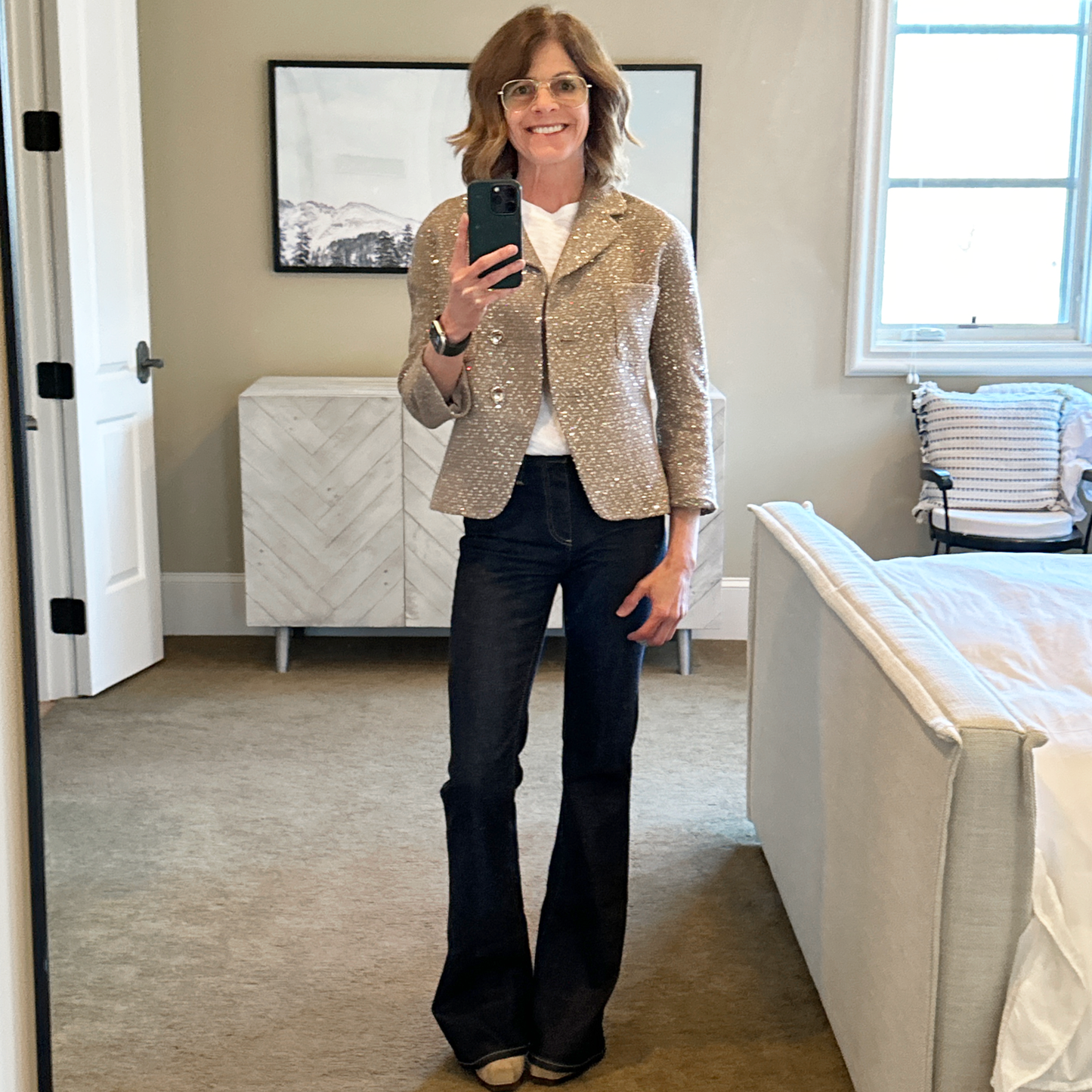 ST. JOHN Textured Sequin Knit Collared Jacket 4|S