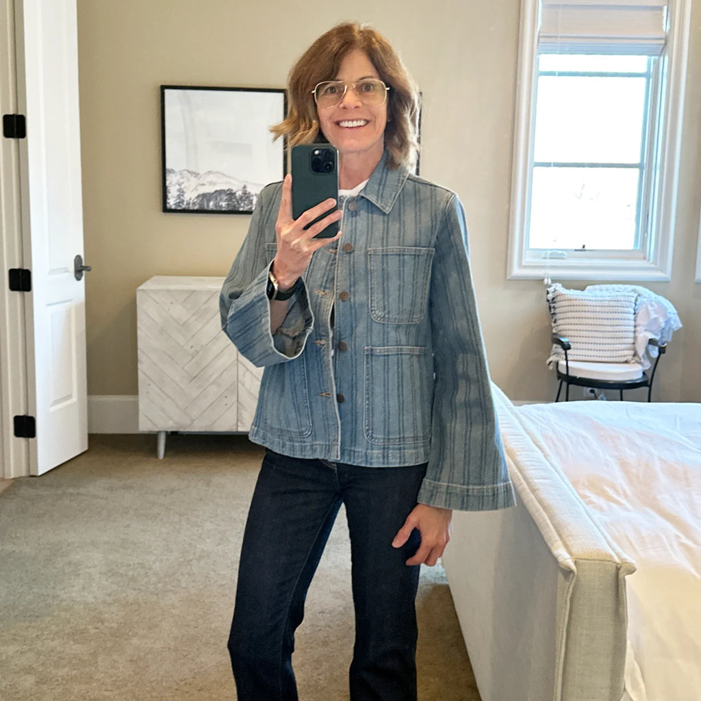 VERONICA BEARD Dahl Striped Denim Jacket S - flyKAMP