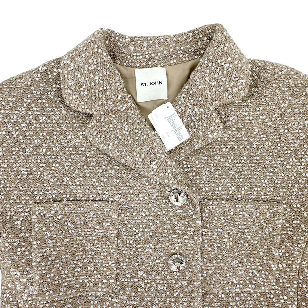 ST. JOHN Textured Sequin Knit Collared Jacket 4|S - flyKAMP