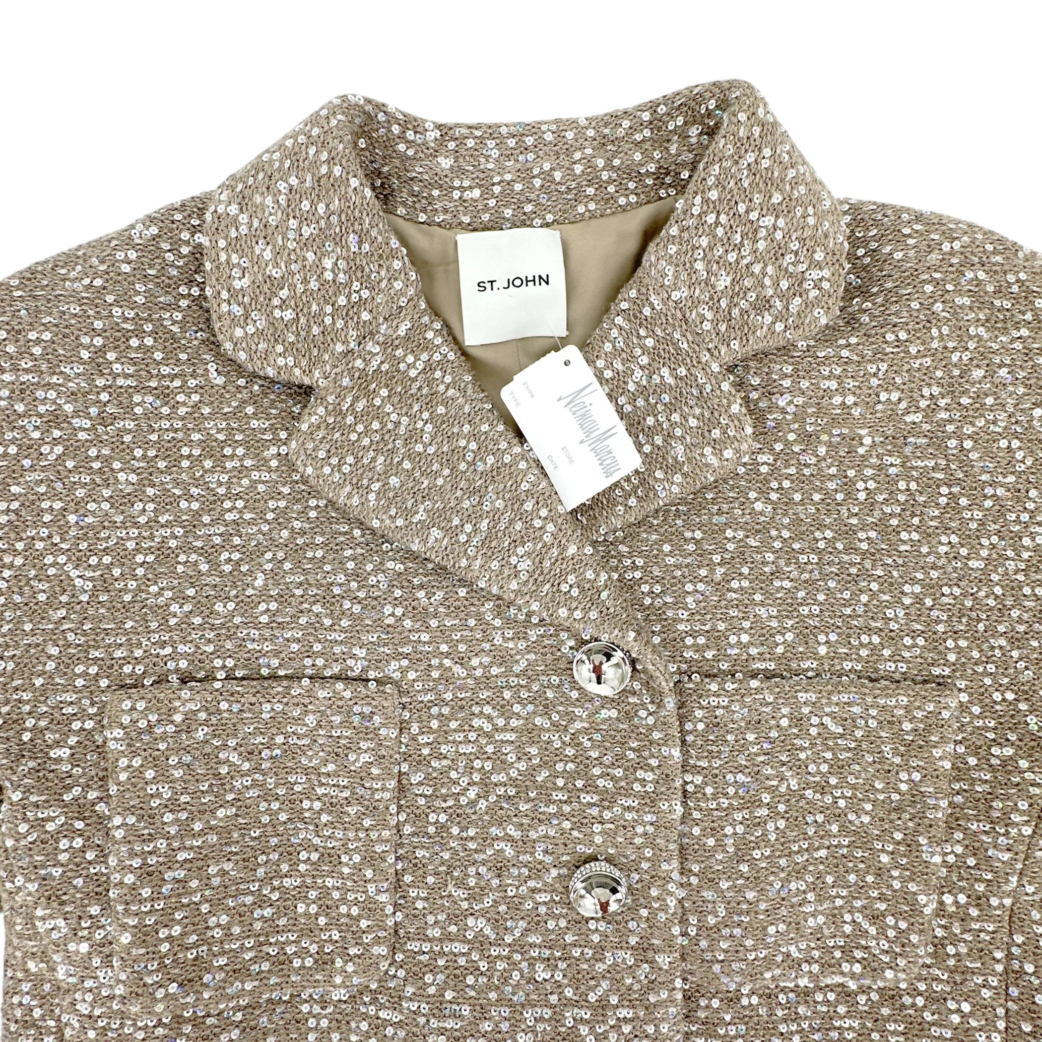 ST. JOHN Textured Sequin Knit Collared Jacket 4|S - flyKAMP