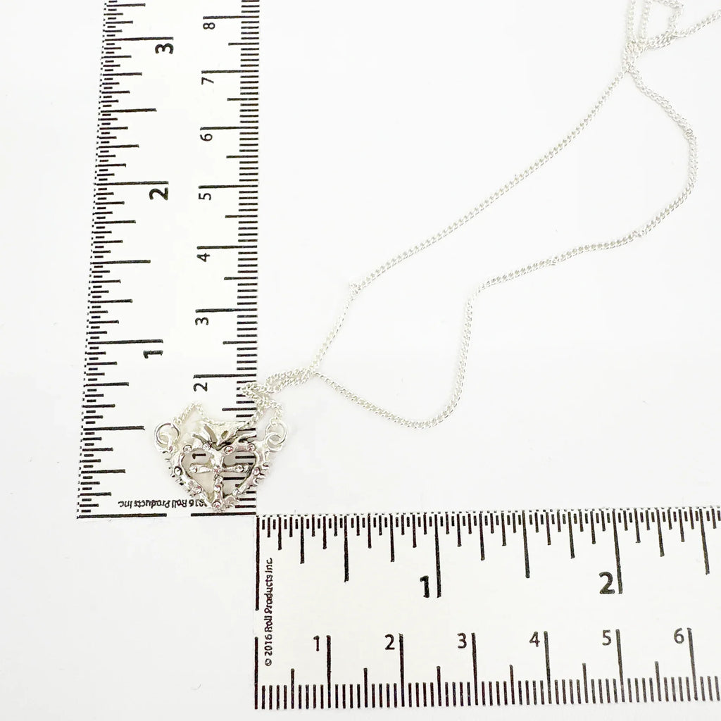 VIRGINS SAINTS & ANGELS VSA Queen of Hearts Petite Crystal Logo Necklace Silver - flyKAMP