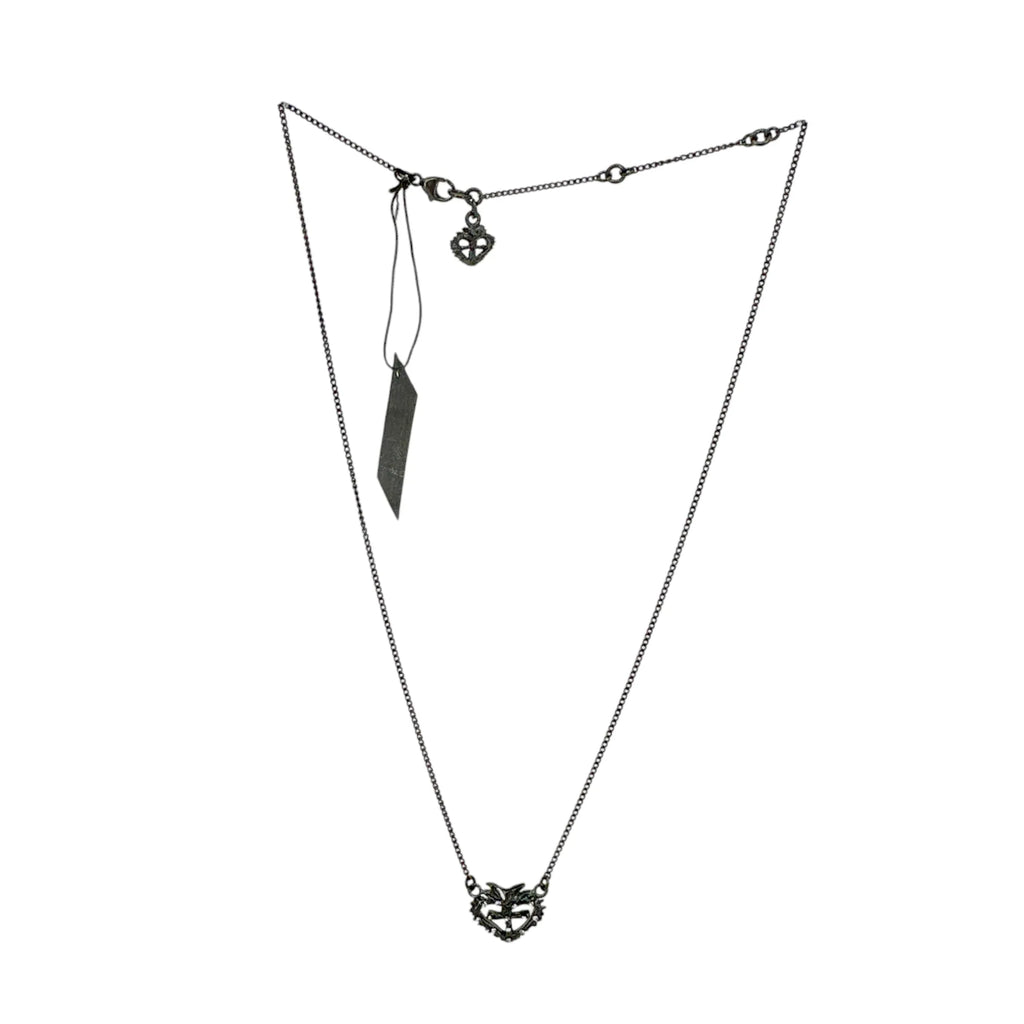 VIRGINS SAINTS & ANGELS Queen of Hearts Petite Crystal Logo Necklace Gunmetal - flyKAMP