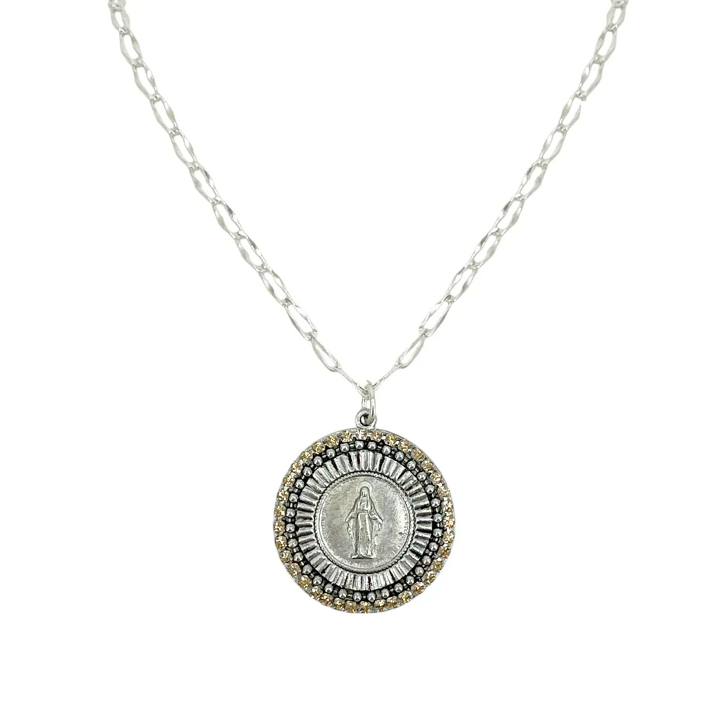 VIRGINS SAINTS & ANGELS Disco Virgin Charm Necklace Silver&Light Colorado Topaz - flyKAMP