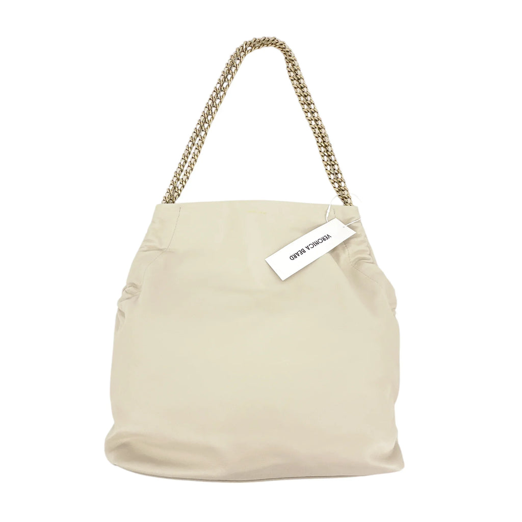 VERONICA BEARD Leather Slouch Bag in Ivory - flyKAMP