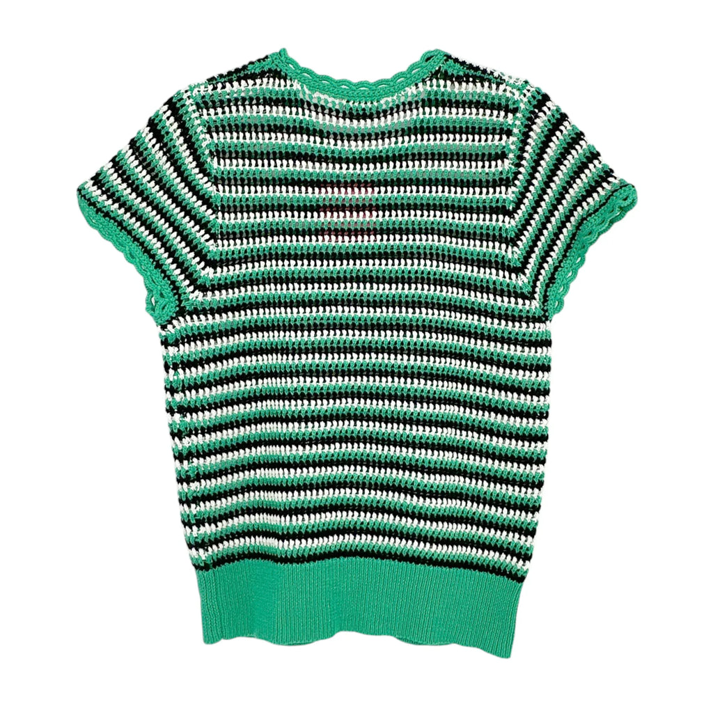 KATE SPADE New York Crochet Short Sleeve Sweater in Gumdrop Green S - flyKAMP