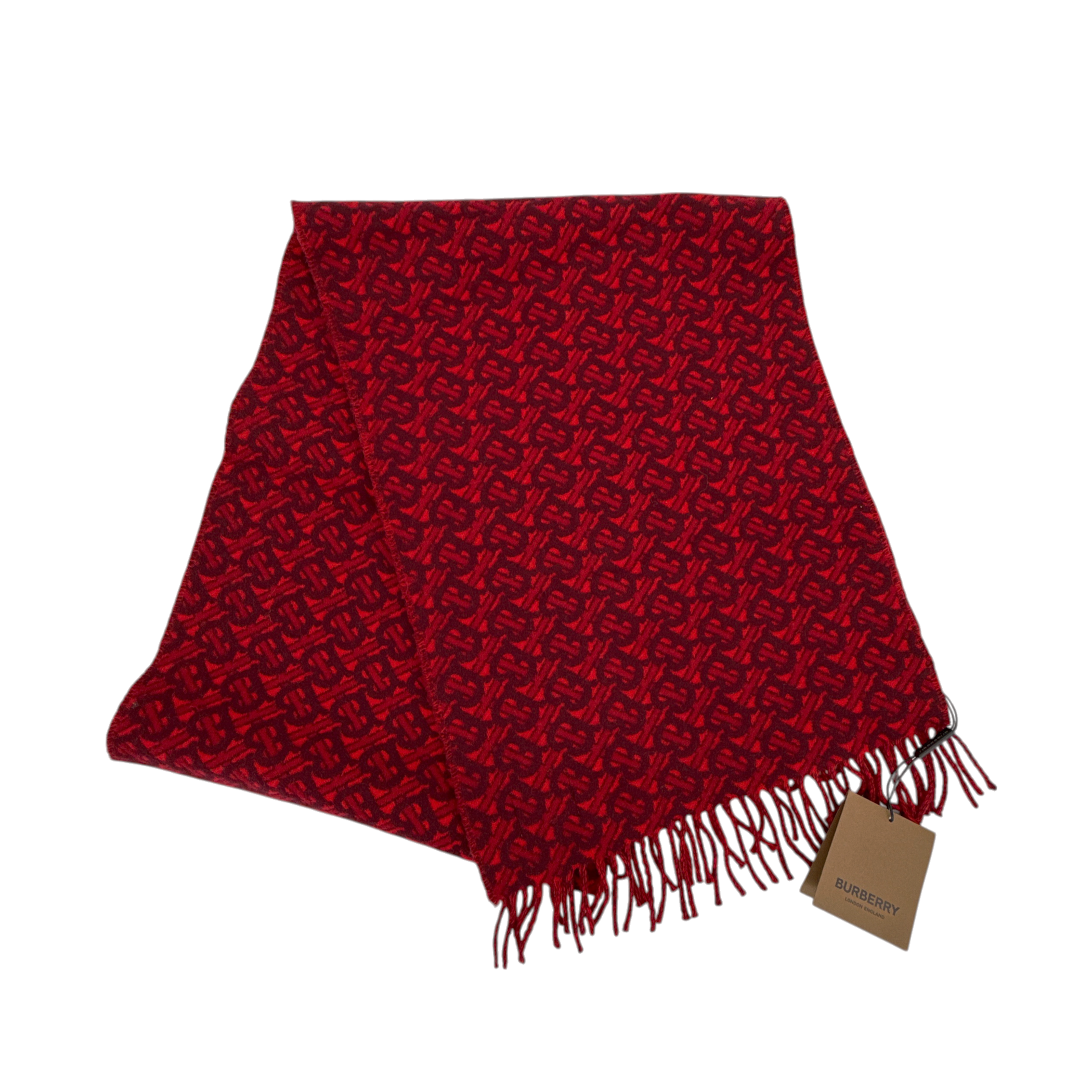 BURBERRY TB Motif Jacquard Cashmere Scarf in Red