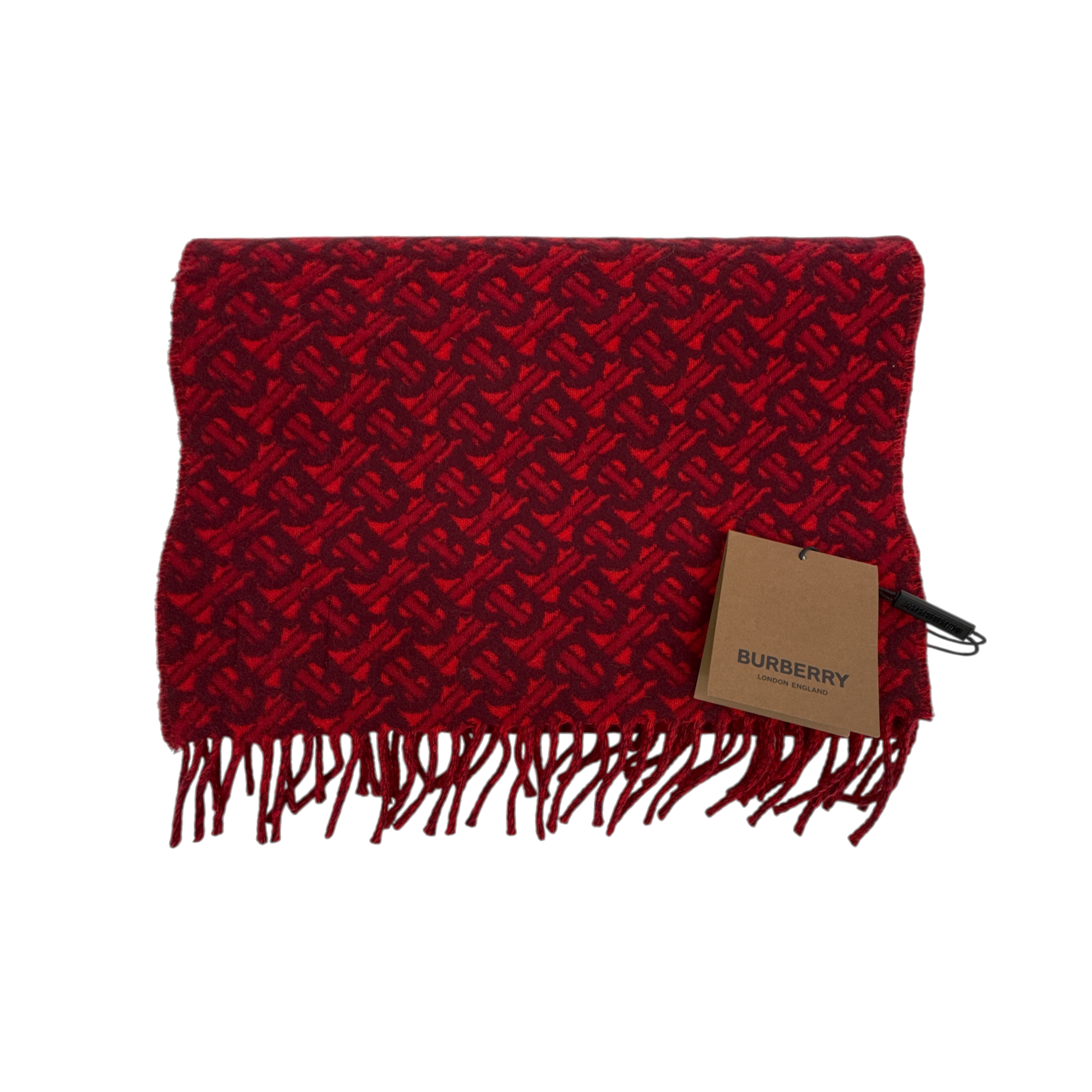 BURBERRY TB Motif Jacquard Cashmere Scarf in Red