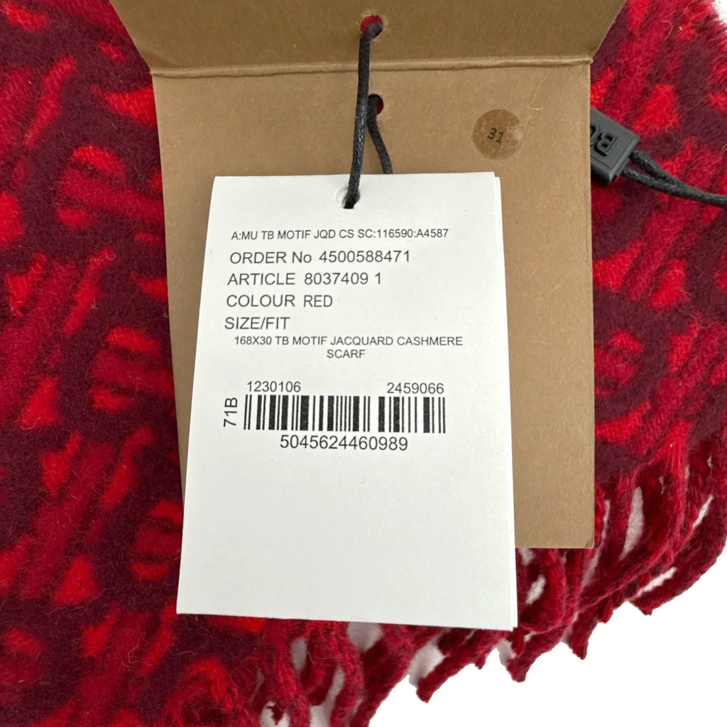 BURBERRY TB Motif Jacquard Cashmere Scarf in Red - flyKAMP