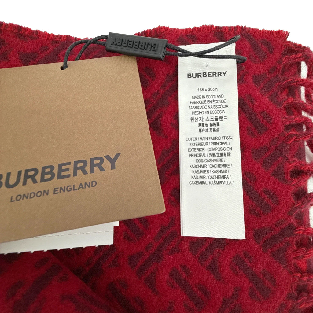 BURBERRY TB Motif Jacquard Cashmere Scarf in Red - flyKAMP