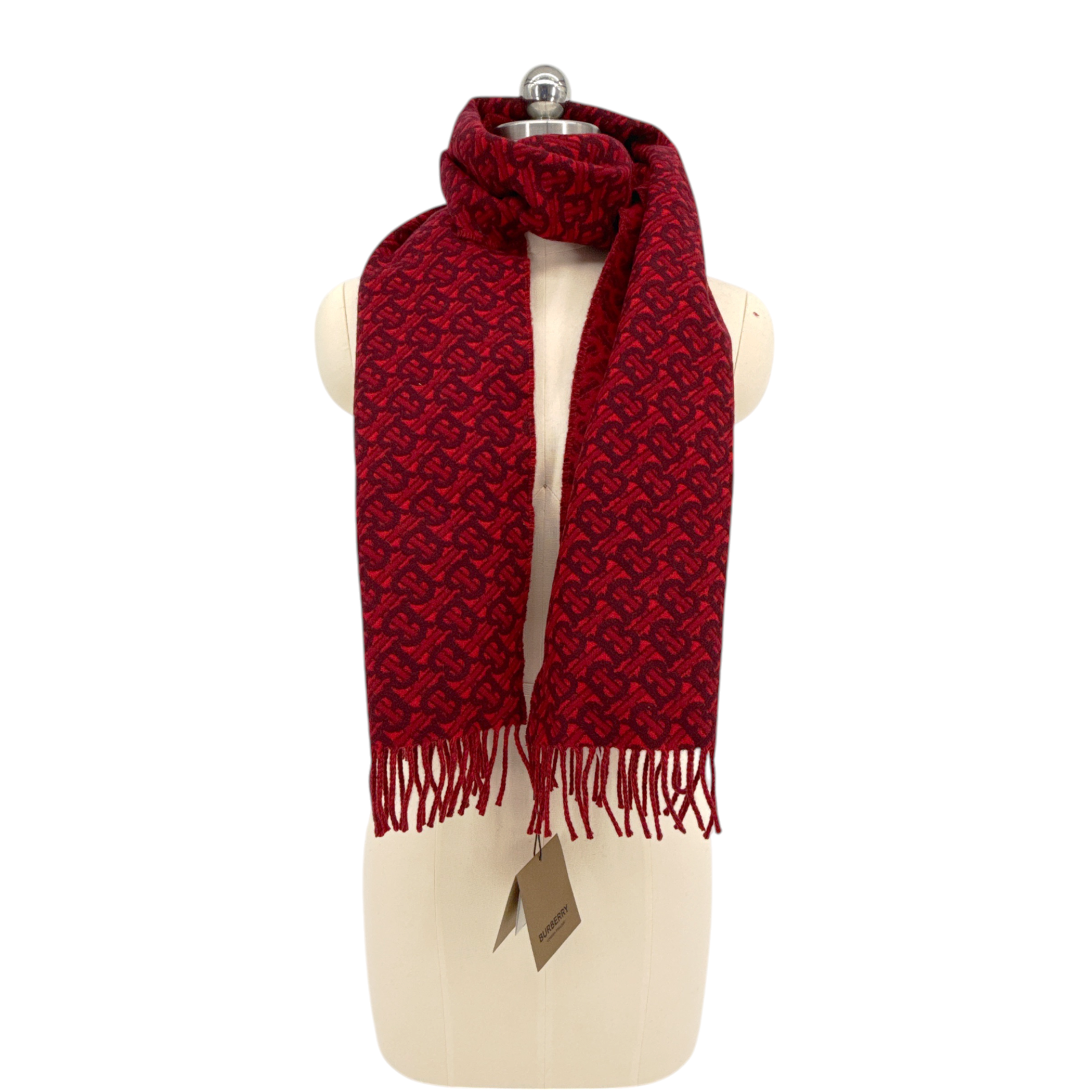 BURBERRY TB Motif Jacquard Cashmere Scarf in Red