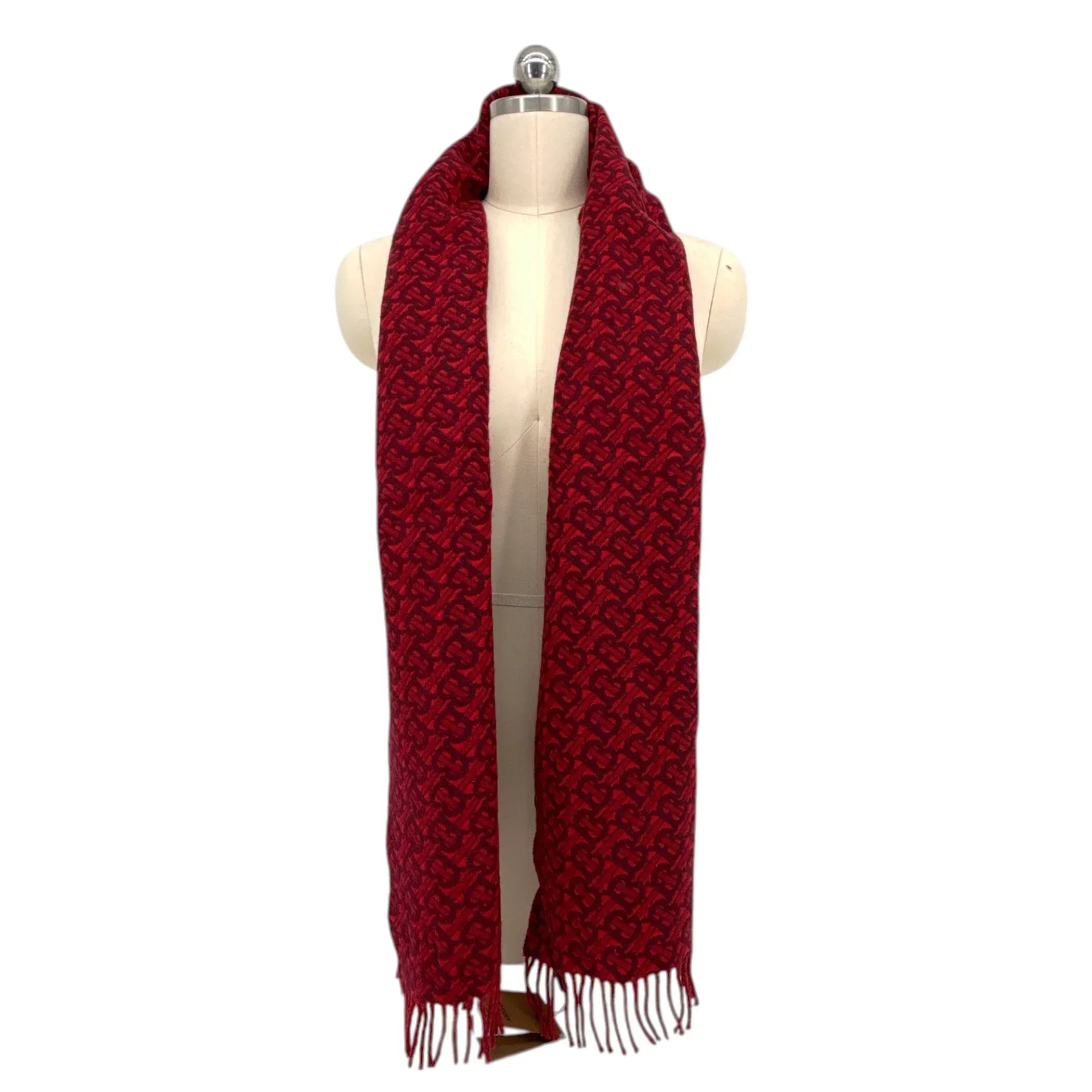 BURBERRY TB Motif Jacquard Cashmere Scarf in Red - flyKAMP