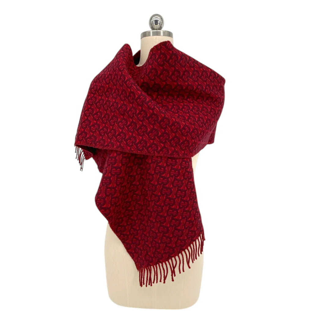 BURBERRY TB Motif Jacquard Cashmere Scarf in Red - flyKAMP