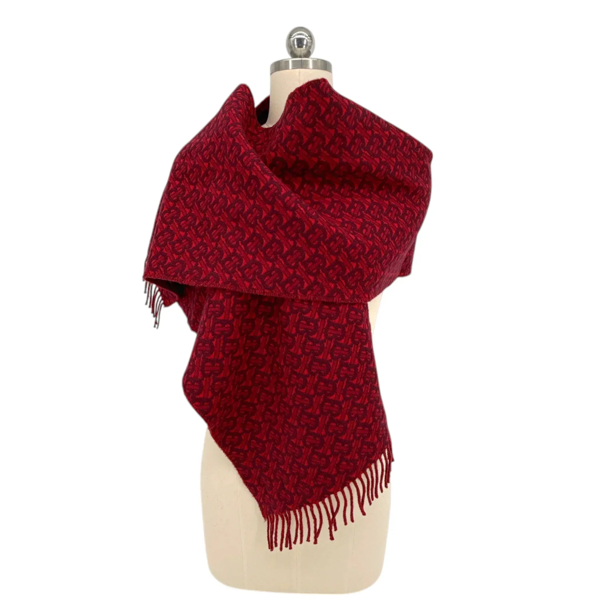 BURBERRY TB Motif Jacquard Cashmere Scarf in Red - flyKAMP