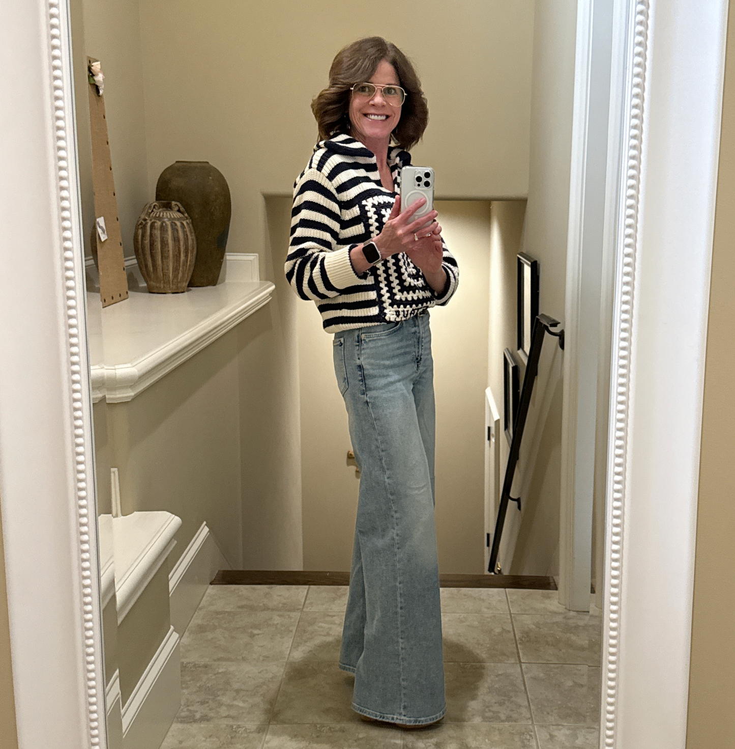 STAUD Alloy Striped Crocheted Cotton Sweater In Acid Cobalt XS
