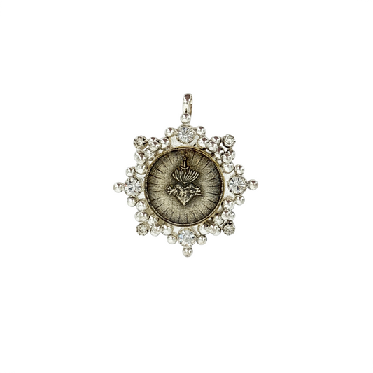 VIRGINS SAINTS & ANGELS VSA Cloister Sacred Heart Medallion in Silver