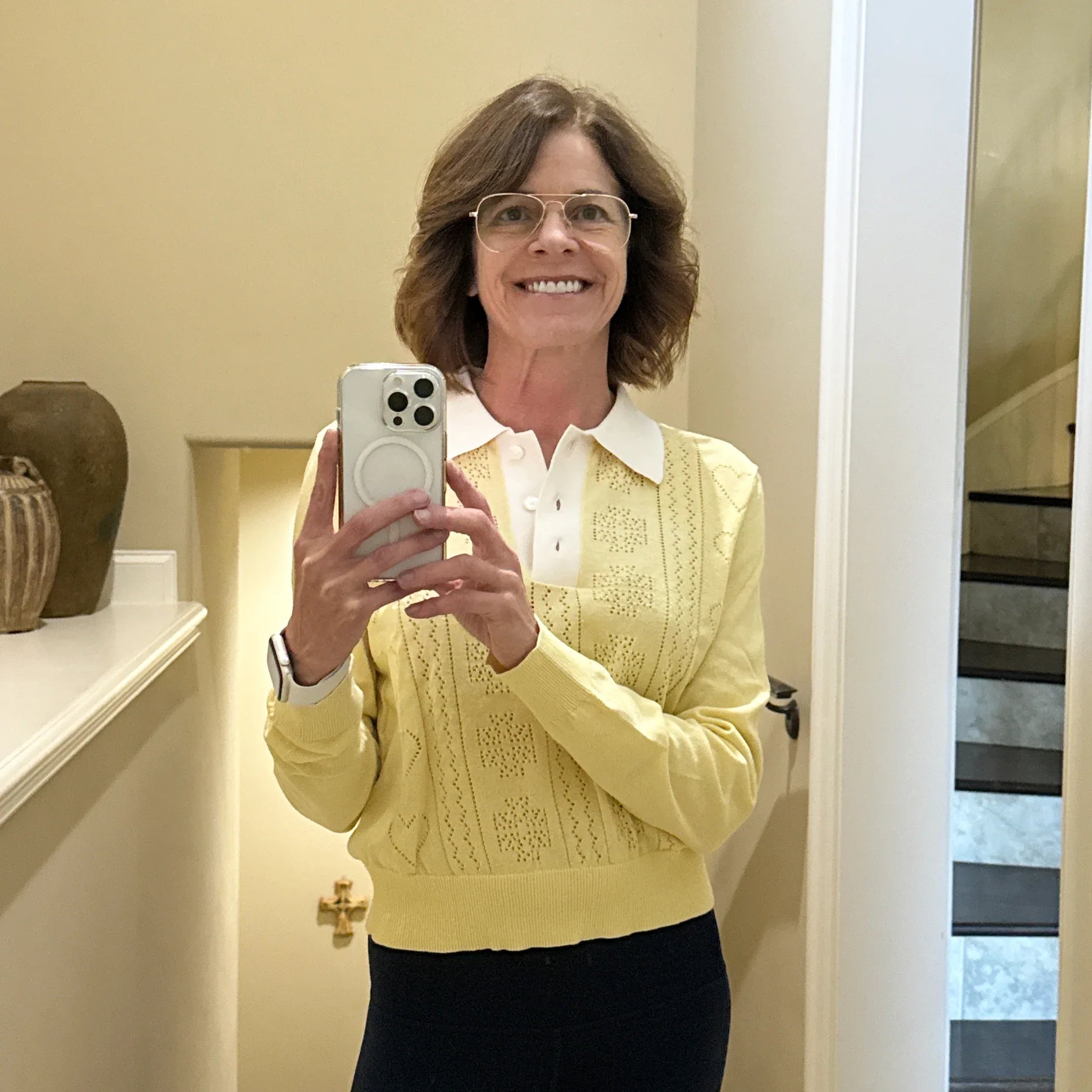 TORY BURCH Heart Pointelle Sweater in Sweet Butter L - flyKAMP