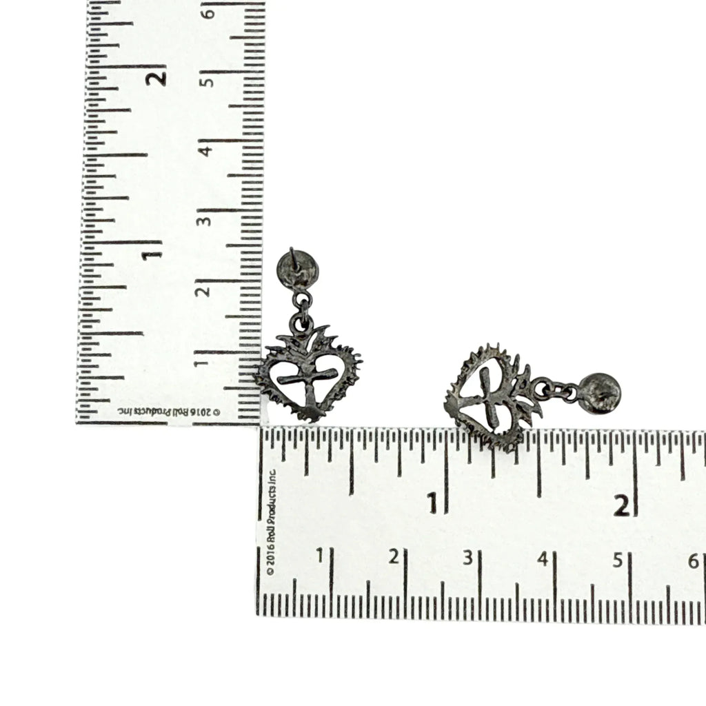 VIRGINS SAINTS & ANGELS VSA Queen of Hearts Crystal Drop Post Earrings in Gunmetal - flyKAMP