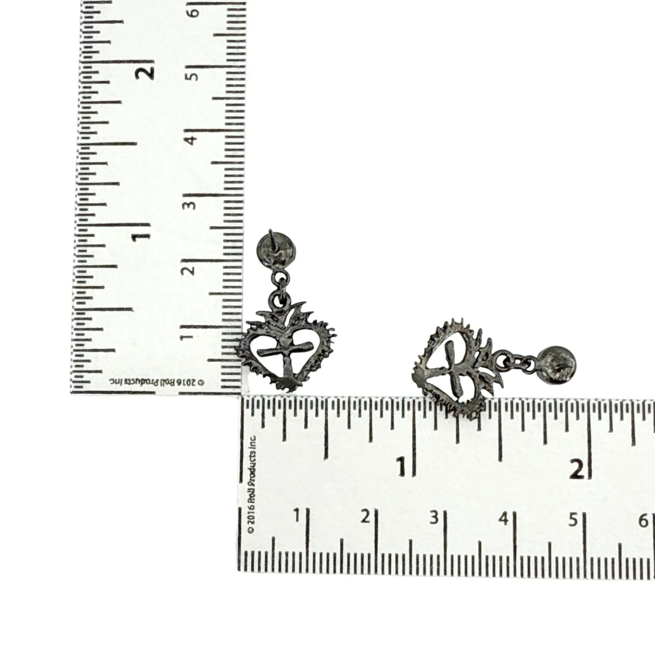 VIRGINS SAINTS & ANGELS VSA Queen of Hearts Crystal Drop Post Earrings in Gunmetal - flyKAMP