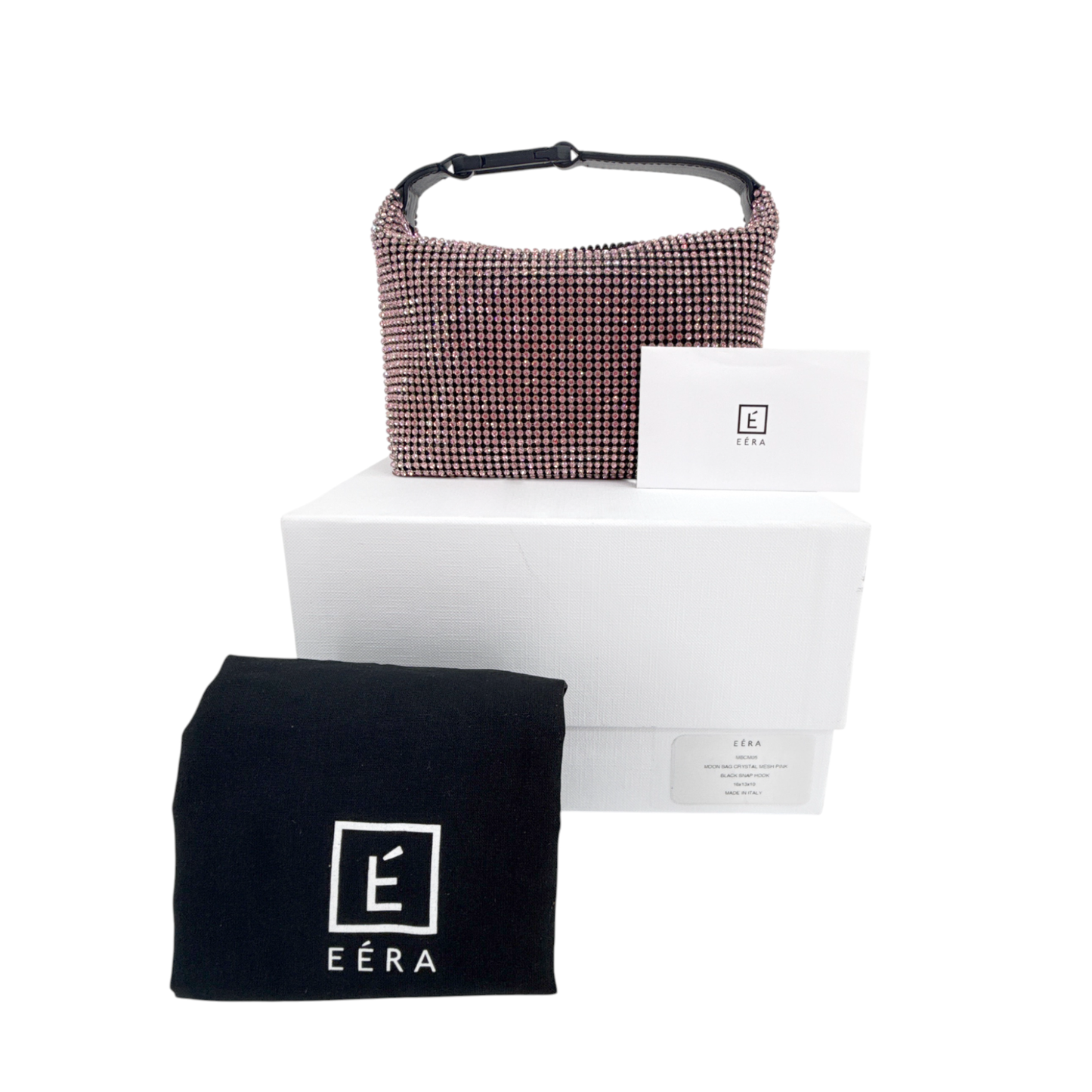 EERA Moon Bag Crystal Mesh Pink | Black Snap Hook