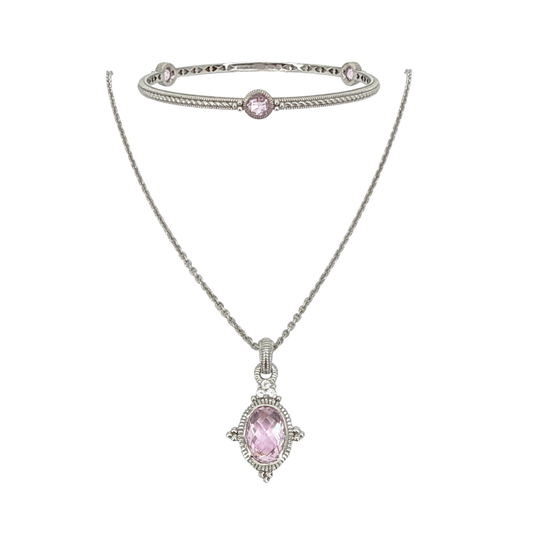 JUDITH RIPKA SS Pendant Necklace & Crystal Station Bracelet