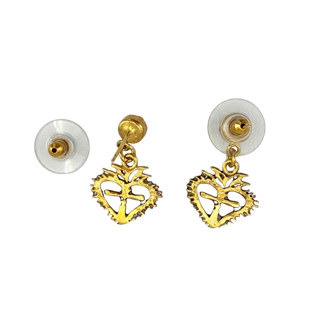 VIRGINS SAINTS & ANGELS VSA Queen of Hearts Crystal Drop Post Earrings in Gold - flyKAMP