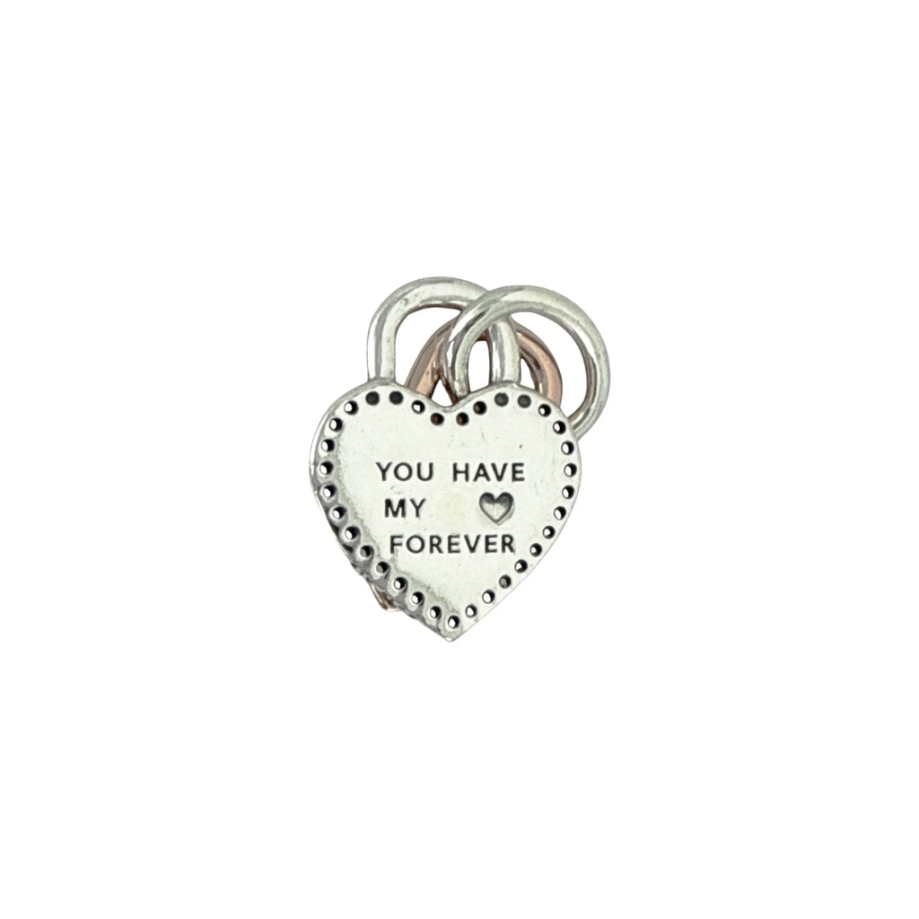 PANDORA Two-tone Twistable Heart Padlock Double Dangle Charm - flyKAMP