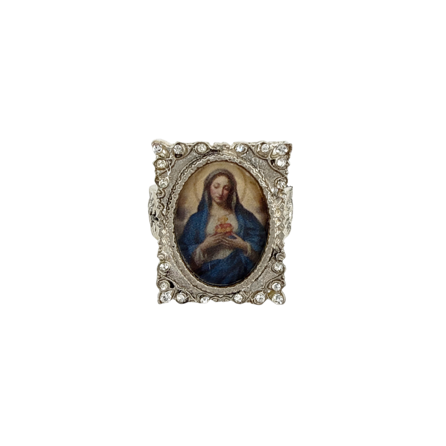 VIRGINS SAINTS & ANGELS VSA Retablo Square Framed Charm Ring in Silver 7