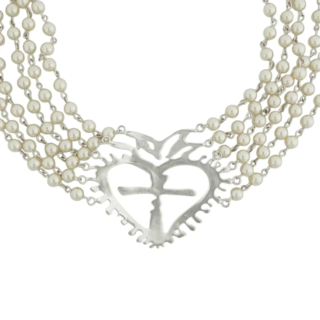 VIRGINS SAINTS & ANGELS VSA La Queen Collar in Cream Pearl & Silver - flyKAMP
