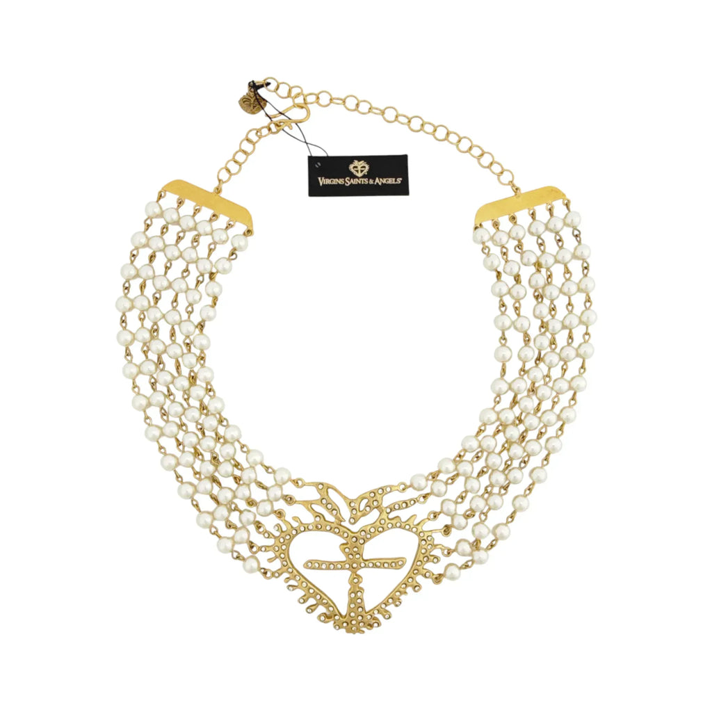 VIRGINS SAINTS & ANGELS VSA La Queen Collar in Cream Pearl & Gold - flyKAMP