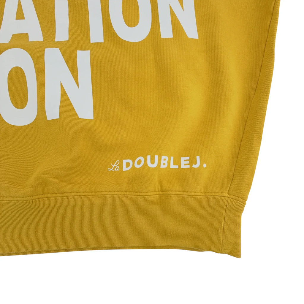 LA DOUBLEJ Off Court Sweatshirt "Raise Your Vibration Nation" in Dark Mustard S - flyKAMP