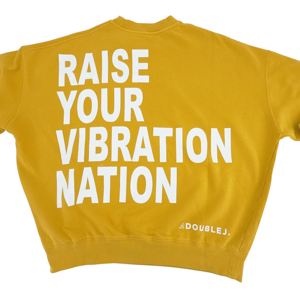 LA DOUBLEJ Off Court Sweatshirt "Raise Your Vibration Nation" in Dark Mustard S - flyKAMP
