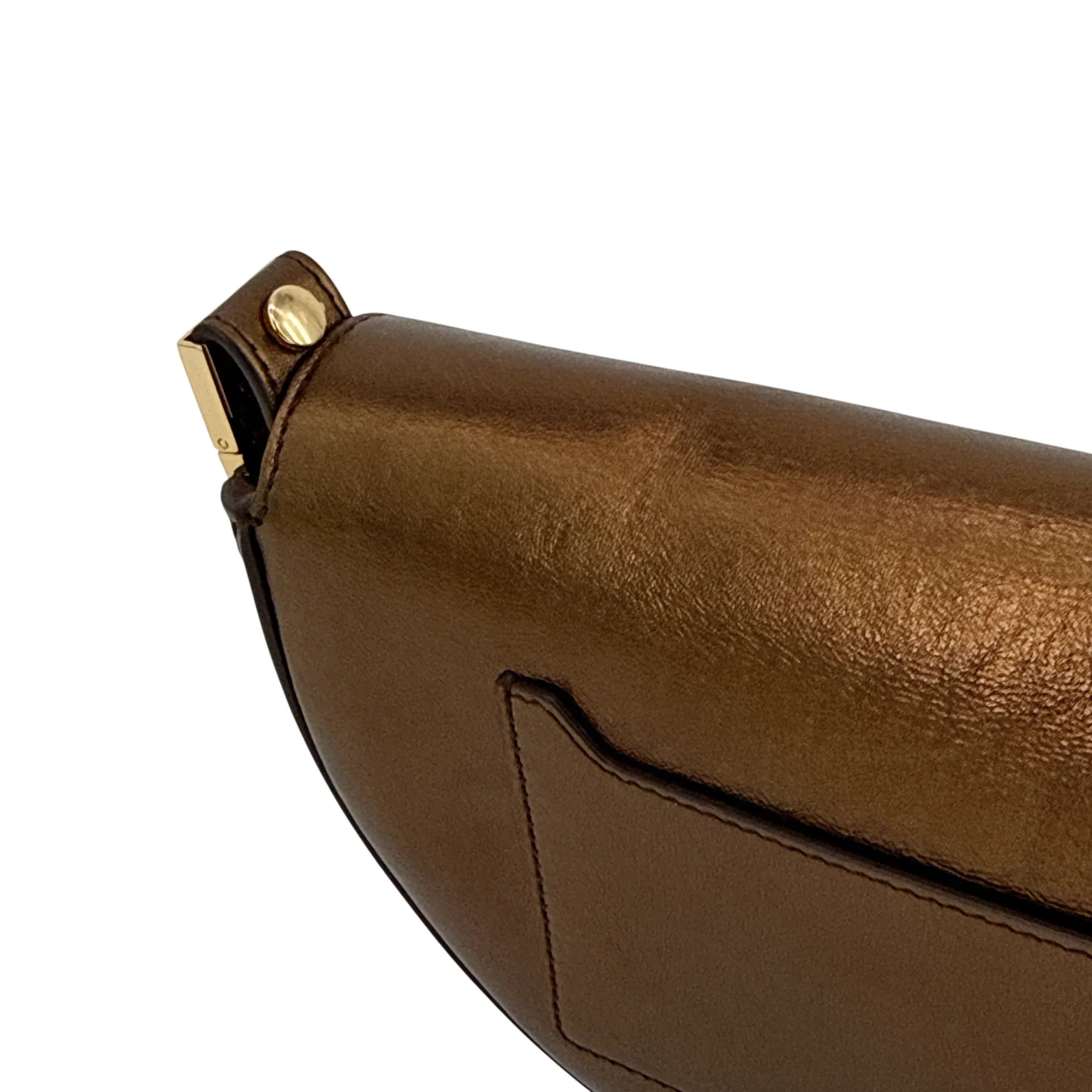 BURBERRY Small Metallic Leather Olympia Shoulder Bag in Bronze - flyKAMP
