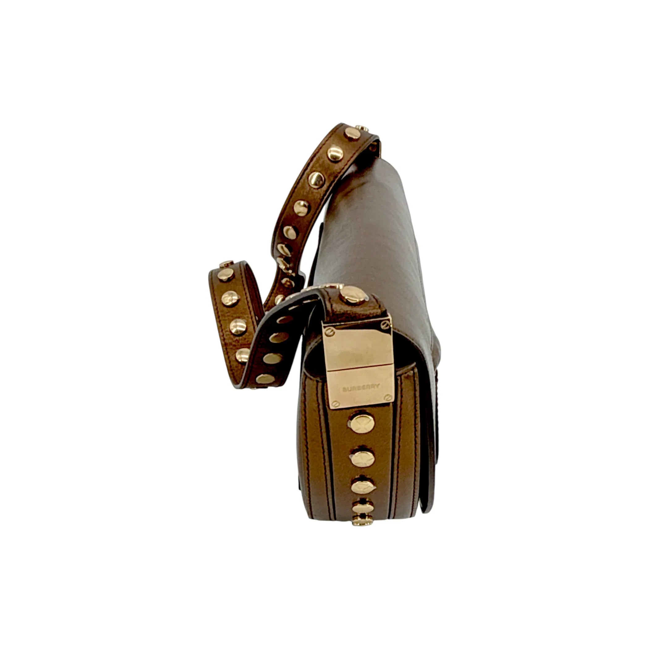BURBERRY Small Metallic Leather Olympia Shoulder Bag in Bronze - flyKAMP