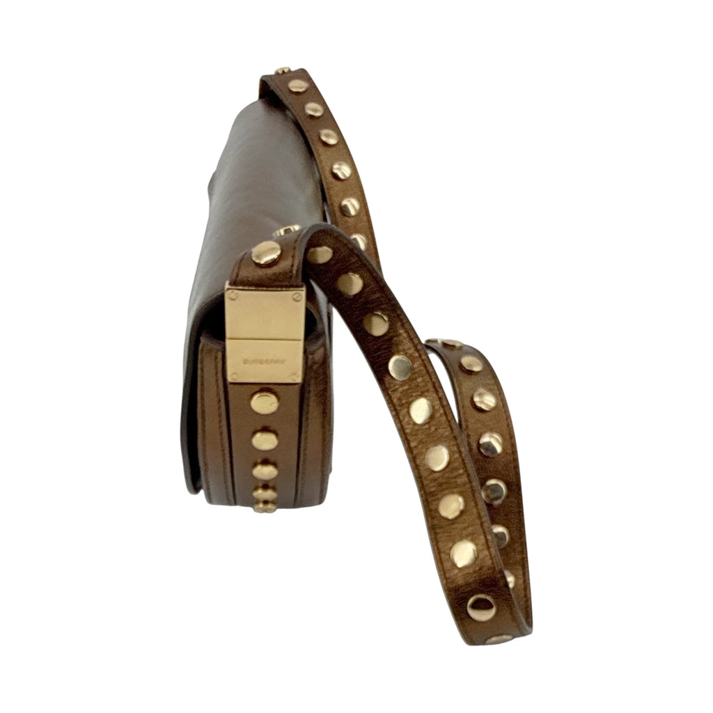 BURBERRY Small Metallic Leather Olympia Shoulder Bag in Bronze - flyKAMP