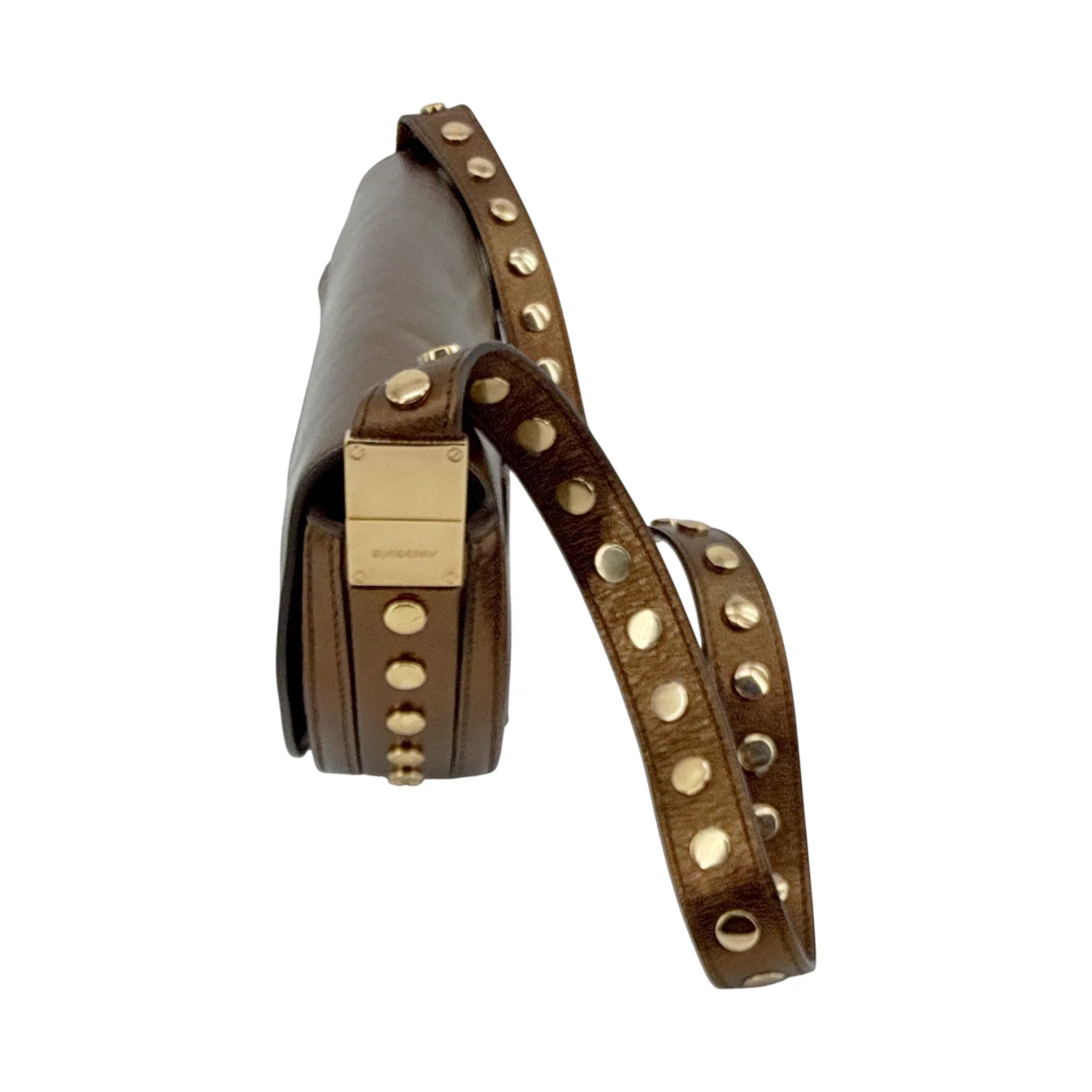 BURBERRY Small Metallic Leather Olympia Shoulder Bag in Bronze - flyKAMP