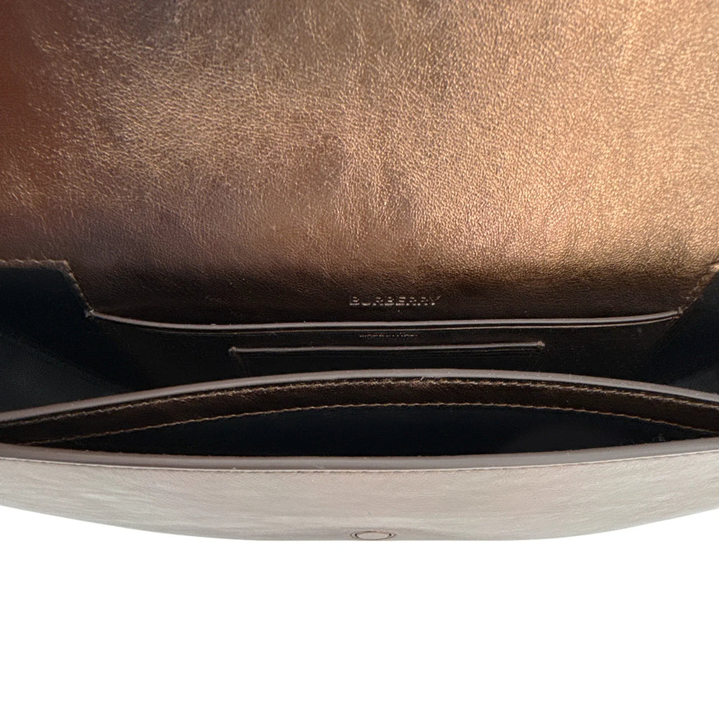 BURBERRY Small Metallic Leather Olympia Shoulder Bag in Bronze - flyKAMP