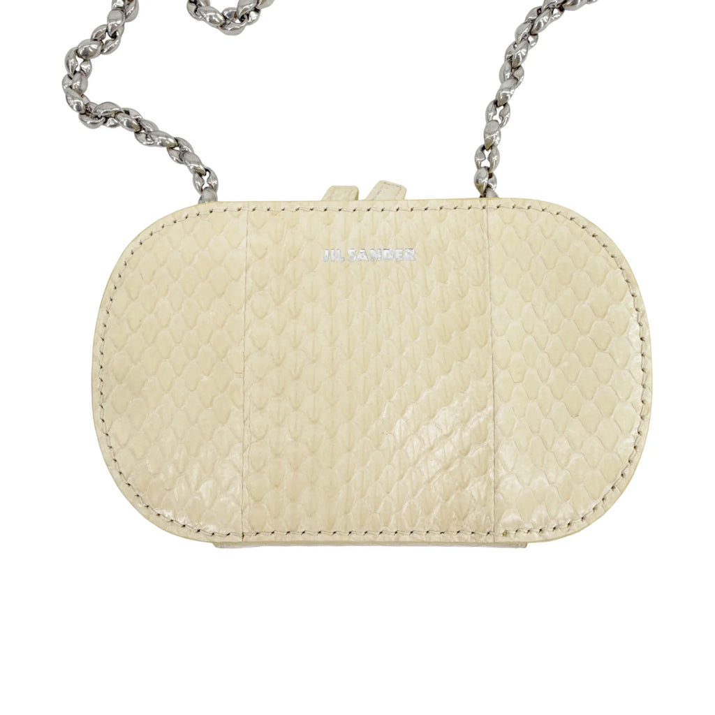 JIL SANDER Tradition Mini Snakeskin Chain Crossbody Bag in Ivory - flyKAMP
