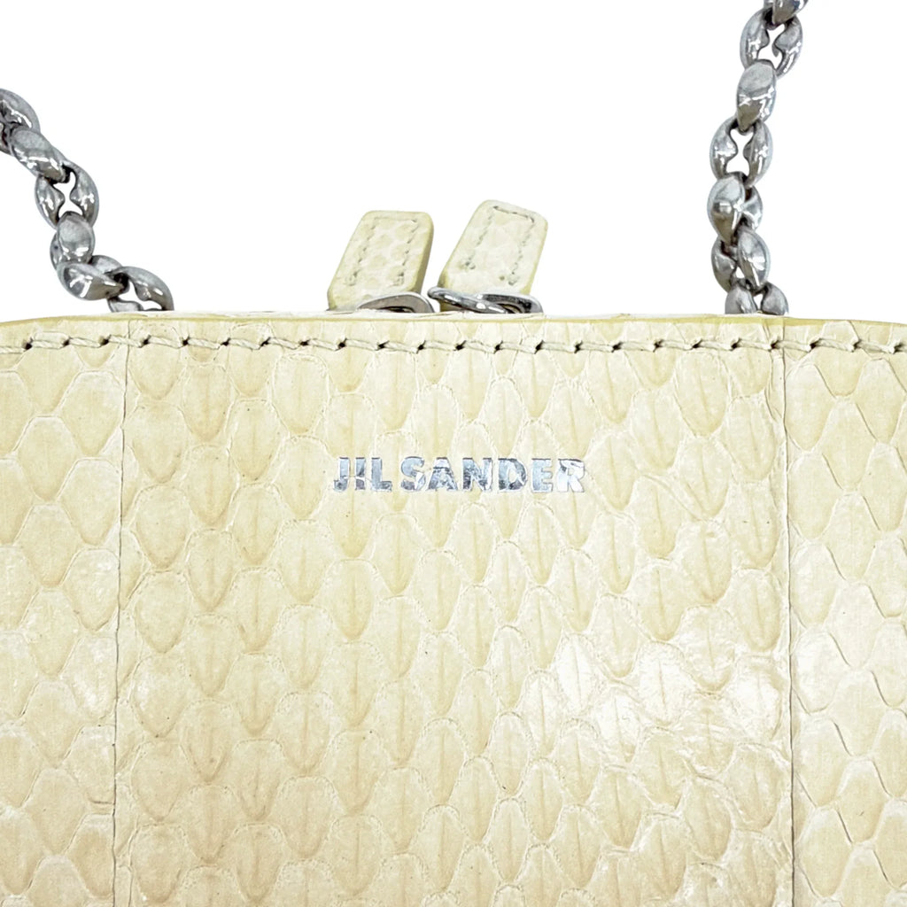 JIL SANDER Tradition Mini Snakeskin Chain Crossbody Bag in Ivory - flyKAMP